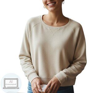 Victoria's Secret Womens Chambray Lace Crop Sweater Pullover Oatmeal Size S